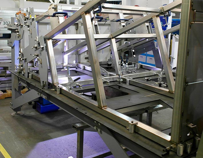 Stainless steel fabricated frame on assembly fixtures